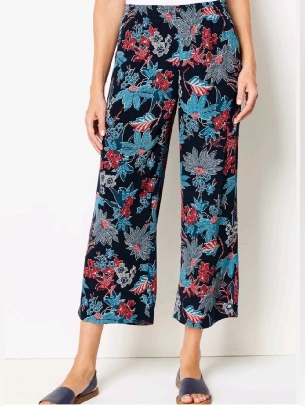 J. Jill Sarasa Tropical Floral Wide Leg Cropped Pants L